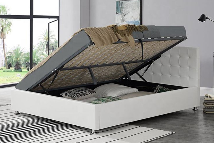1405G preto falso-PU couro interno otomano estofado estrutura de cama de armazenamento