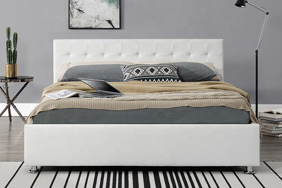 1405G preto falso-PU couro interno otomano estofado estrutura de cama de armazenamento