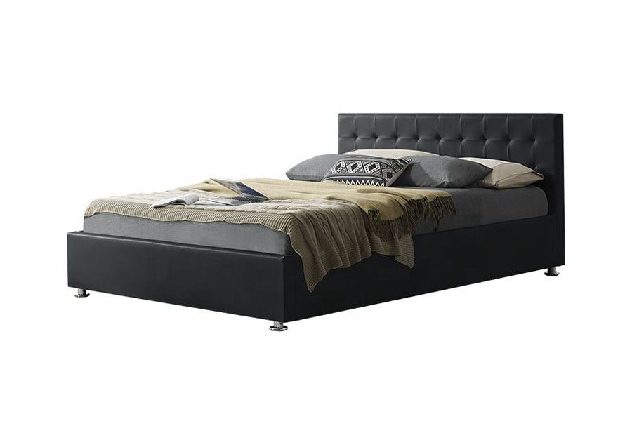 1405G preto falso-PU couro interno otomano estofado estrutura de cama de armazenamento