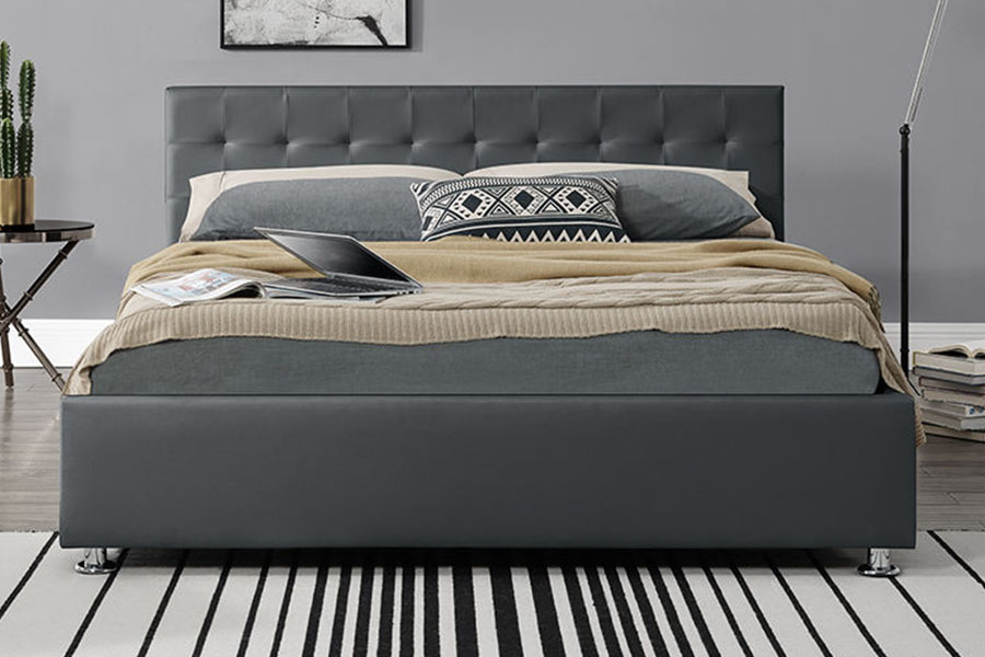1405G preto falso-PU couro interno otomano estofado estrutura de cama de armazenamento
