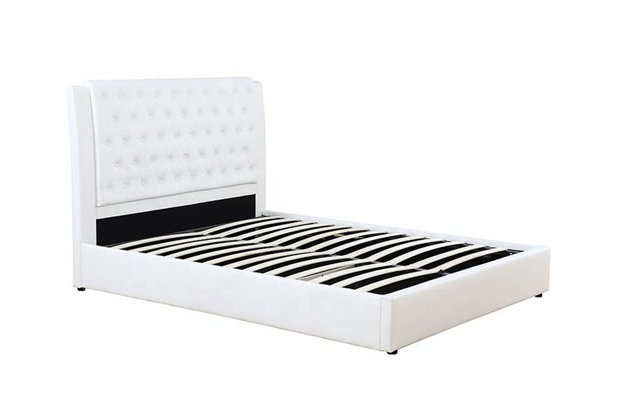 1398G estrutura de madeira de couro branco elevador a gás estrutura de cama de armazenamento estofada por atacado
