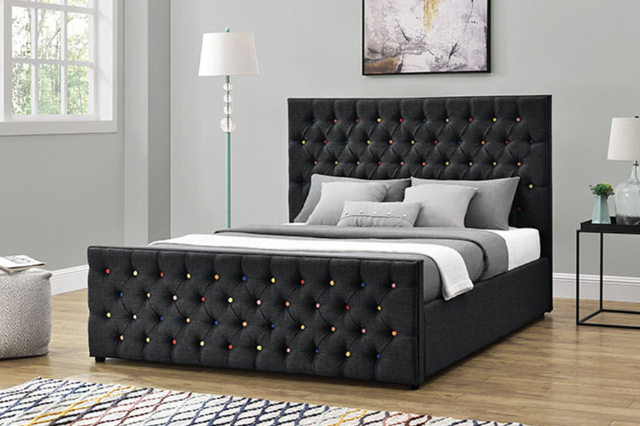 1308G tecido preto luxuoso trenó com plataforma tufada com elevador a gás estrutura de cama de armazenamento