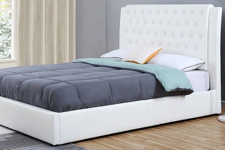 1398G estrutura de madeira de couro branco elevador a gás estrutura de cama de armazenamento estofada por atacado
