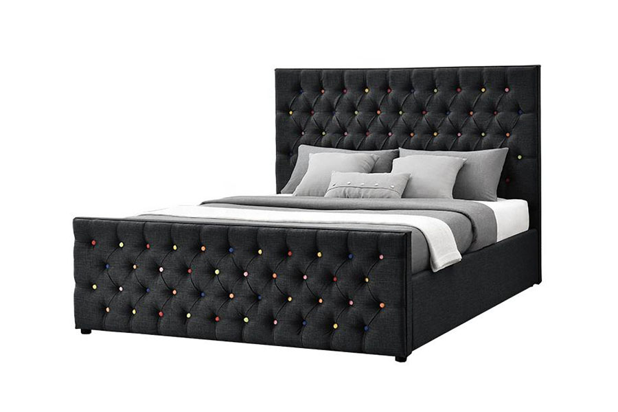 1308G tecido preto luxuoso trenó com plataforma tufada com elevador a gás estrutura de cama de armazenamento