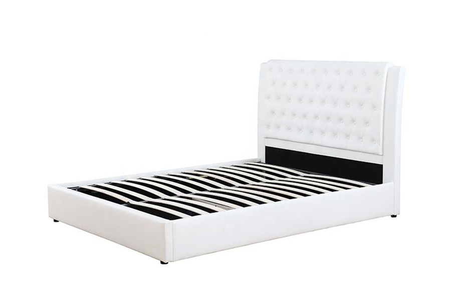 1398G estrutura de madeira de couro branco elevador a gás estrutura de cama de armazenamento estofada por atacado