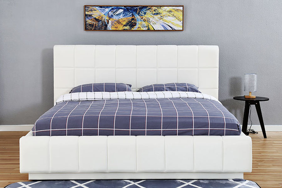 1305G LED de três lados branco-PU couro armazenamento quarto estrutura de cama estofada