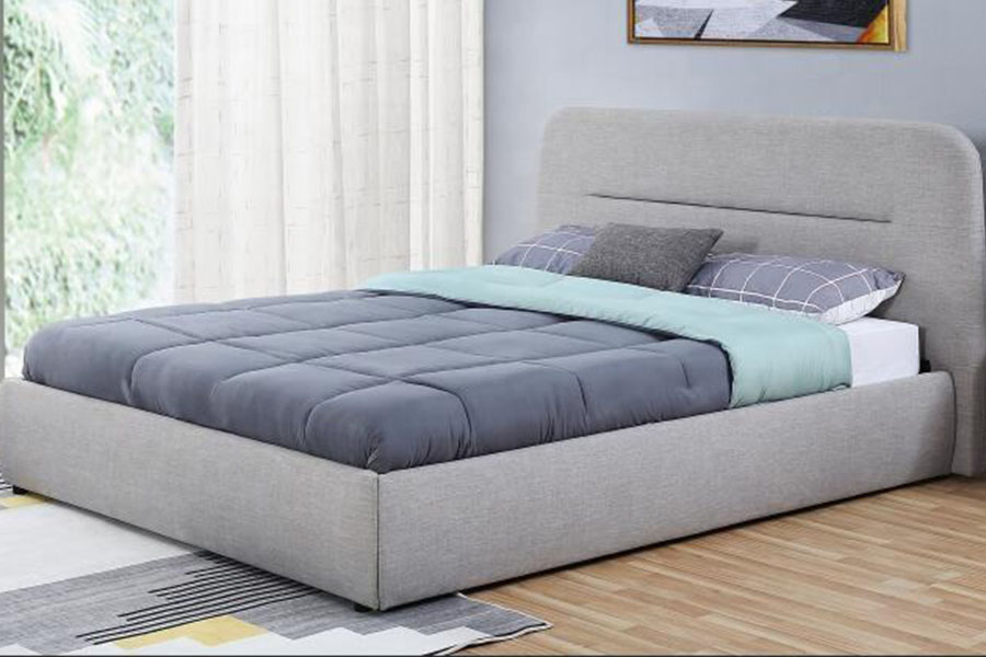 1388G Côncavo-Ravina LED tecido elevador a gás king estofado estrutura de cama de armazenamento