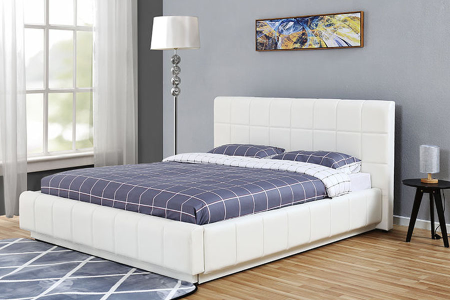 1305G LED de três lados branco-PU couro armazenamento quarto estrutura de cama estofada