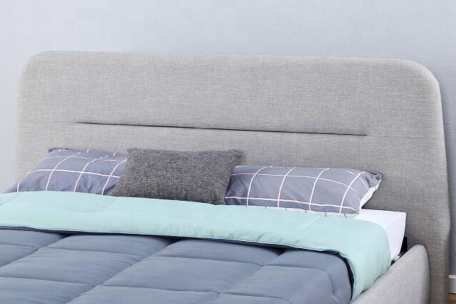 1388G Côncavo-Ravina LED tecido elevador a gás king estofado estrutura de cama de armazenamento