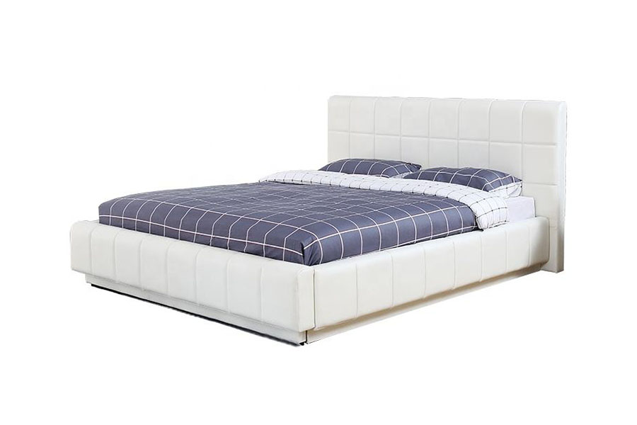 1305G LED de três lados branco-PU couro armazenamento quarto estrutura de cama estofada