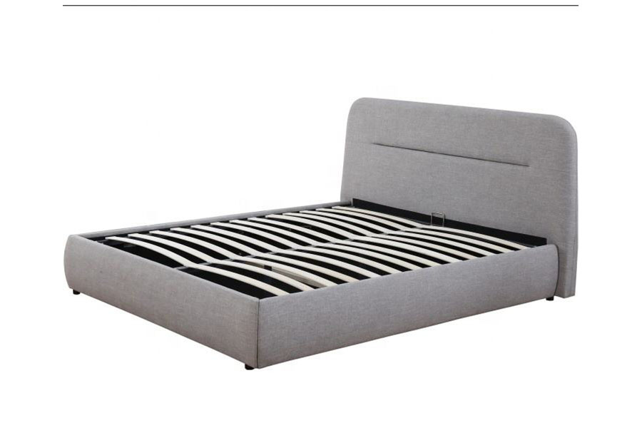 1388G Côncavo-Ravina LED tecido elevador a gás king estofado estrutura de cama de armazenamento