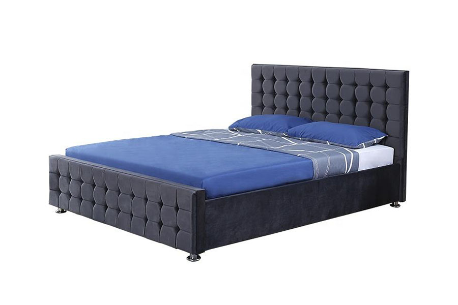 Painel tufado de veludo 1354G de madeira maciça King Otomano Armação de cama de armazenamento
