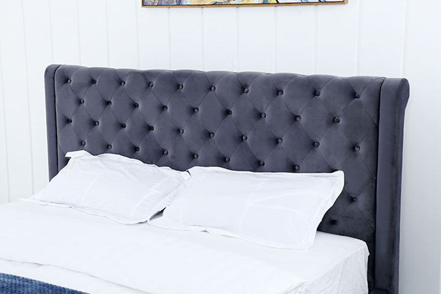 1293G de pelúcia-veludo de madeira maciça otomano queen estofado estrutura de cama de armazenamento