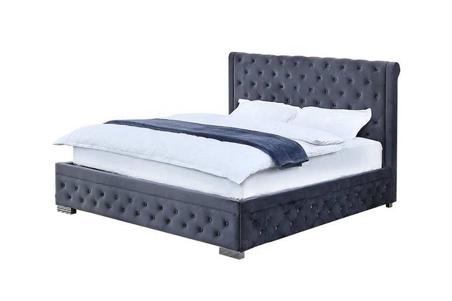 1293G de pelúcia-veludo de madeira maciça otomano queen estofado estrutura de cama de armazenamento