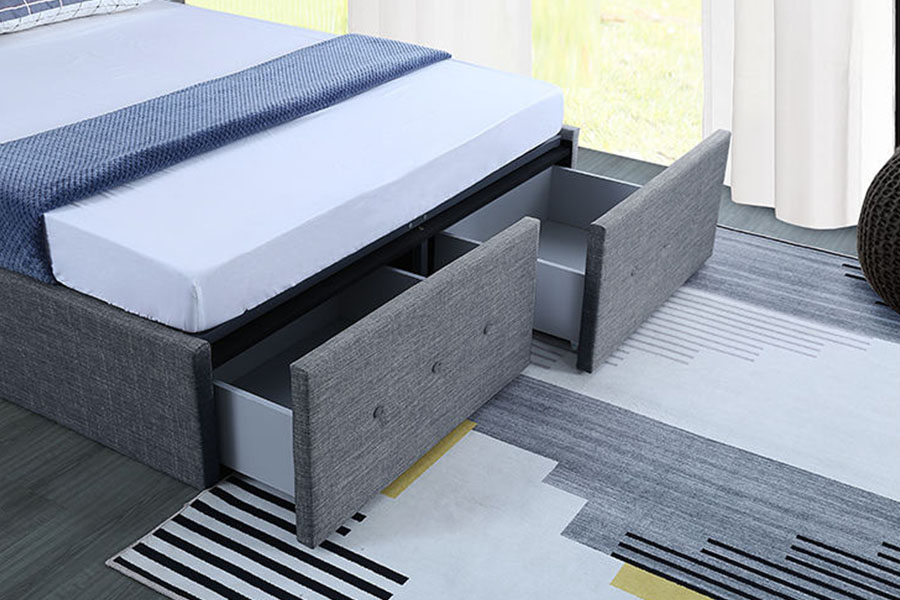 1326DG Gas-Lift Panel-Style Tecido Queen Storage Gaveta Estofada Estrutura de Cama