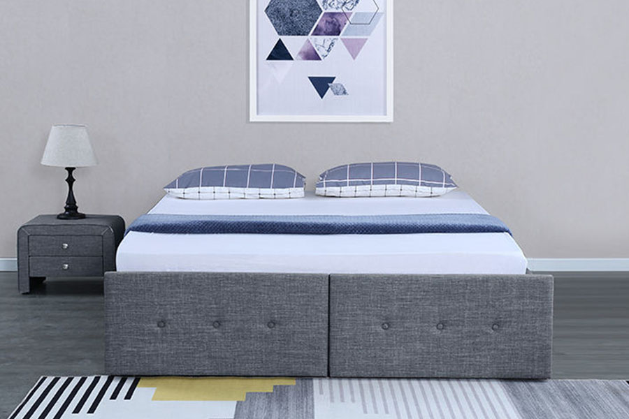1326DG Gas-Lift Panel-Style Tecido Queen Storage Gaveta Estofada Estrutura de Cama