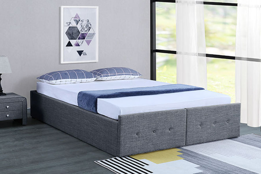 1326DG Gas-Lift Panel-Style Tecido Queen Storage Gaveta Estofada Estrutura de Cama