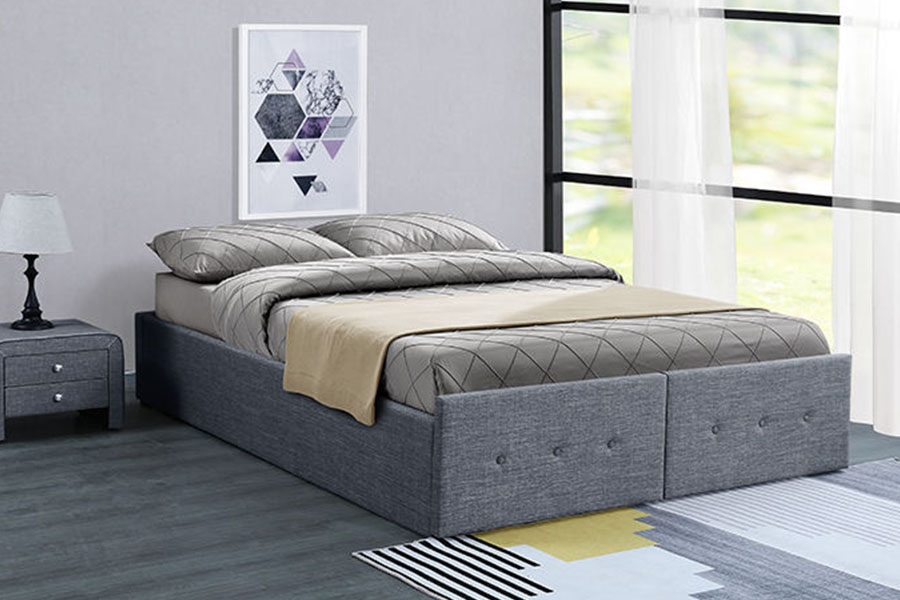 1326DG Gas-Lift Panel-Style Tecido Queen Storage Gaveta Estofada Estrutura de Cama