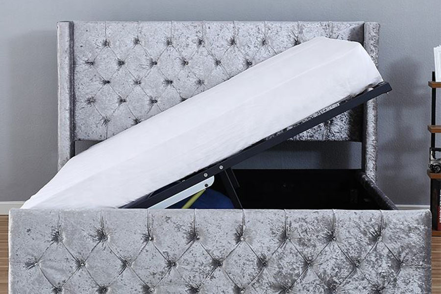 Estrutura de cama otomana estofada única de madeira maciça com botão tufado 1286G