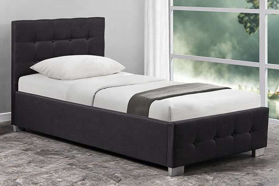 Estrutura de cama otomana estofada única de madeira maciça com botão tufado 1286G