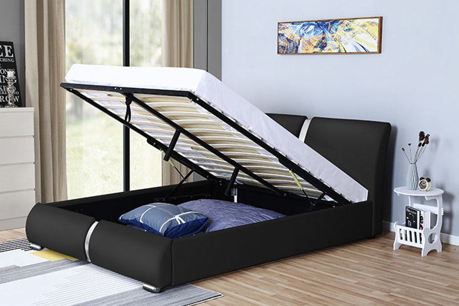 Estrutura de cama estofada de armazenamento de quarto otomano de couro sintético de vários tamanhos 1285G