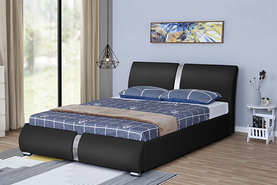 Estrutura de cama estofada de armazenamento de quarto otomano de couro sintético de vários tamanhos 1285G