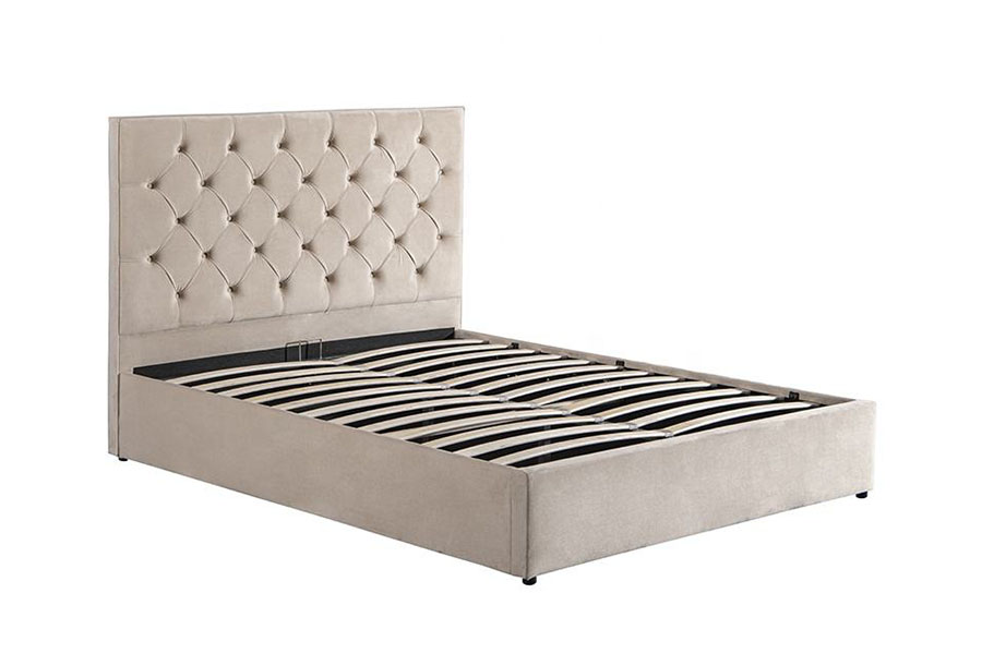1250g veludo botão-cabeceira otomano duplo estofado estrutura de cama de armazenamento