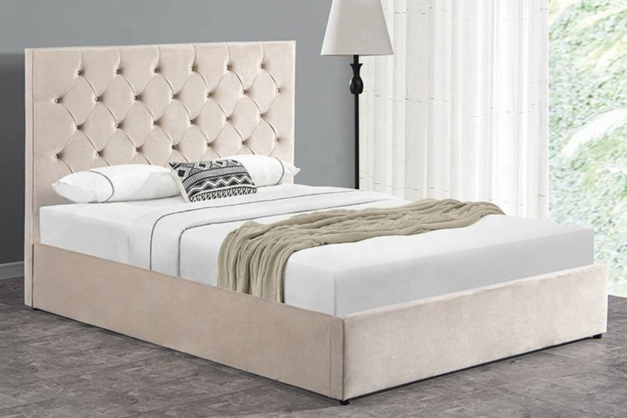 1250g veludo botão-cabeceira otomano duplo estofado estrutura de cama de armazenamento