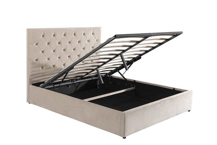 1250g veludo botão-cabeceira otomano duplo estofado estrutura de cama de armazenamento