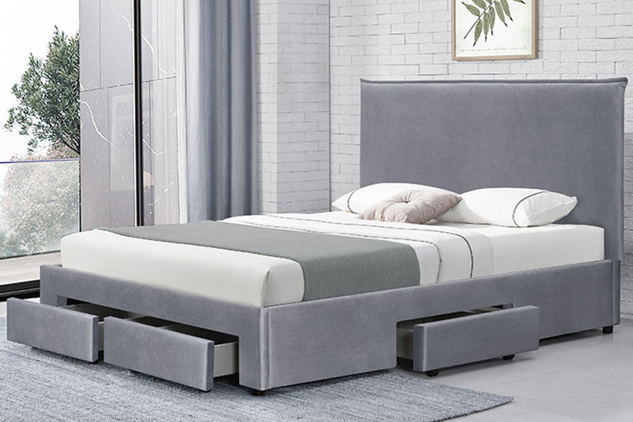 1243D Estrutura de cama de armazenamento Queen com base de gaveta de couro PU sem molas