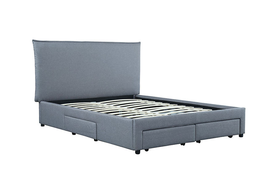1243D Estrutura de cama de armazenamento Queen com base de gaveta de couro PU sem molas
