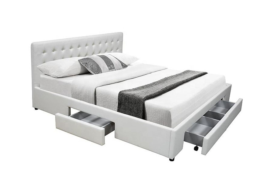 1243D Estrutura de cama de armazenamento Queen com base de gaveta de couro PU sem molas