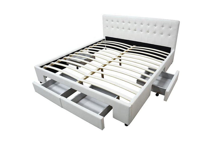1243D Estrutura de cama de armazenamento Queen com base de gaveta de couro PU sem molas