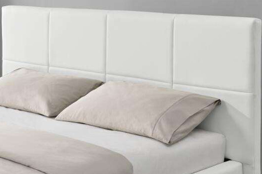 1239-1G Branco Couro Falso Otomano LED Estrutura de cama dupla estofada